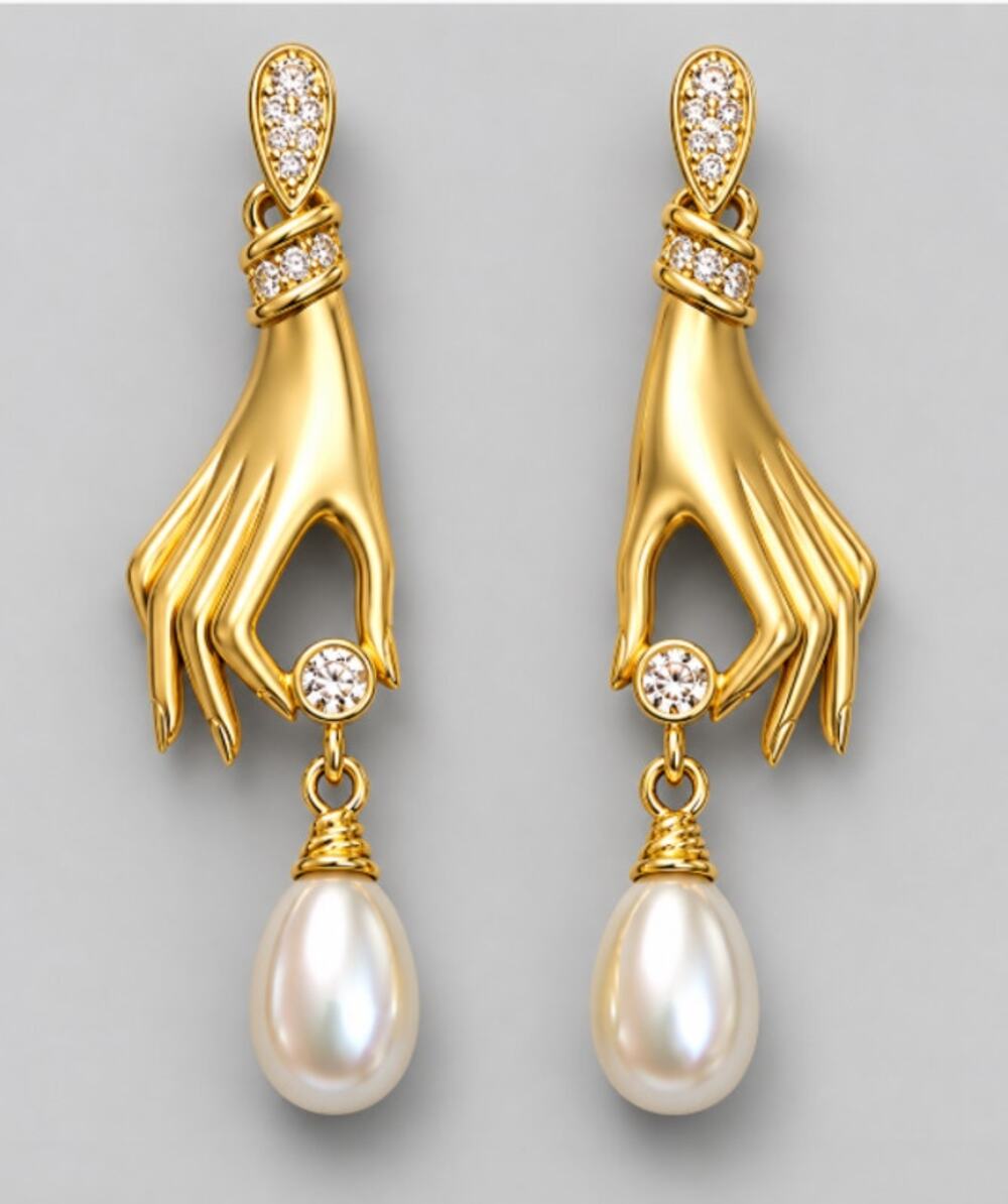 Dainty Faux Pearl and Zirconia Drop Hand Earrings Victorian Looking Small Pretty